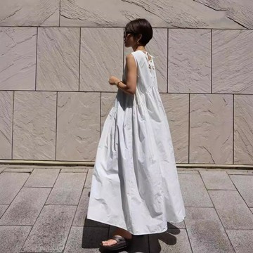 【巴黎精品】現貨+預購 洋裝連身長裙-無袖純棉美背綁帶女裙子2色a1fu10