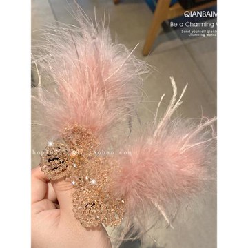氣質蓬松羽毛水晶發夾氛圍感發飾溫柔百搭側邊夾鴨嘴夾劉海發飾品