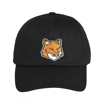 MAISON KITSUNE狐狸頭刺繡LOGO布章設計帆布棒球帽(黑)