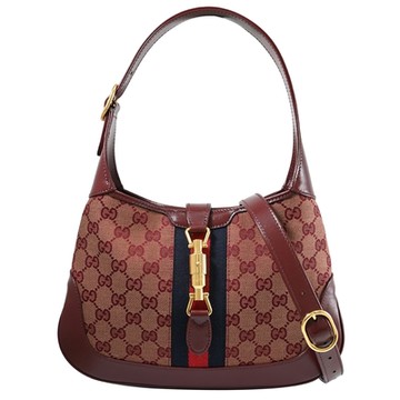 GUCCI 古馳  Jackie 1961 經典緹花帆布拼接手提斜背兩用包(深紅)