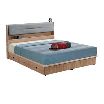 文創集 巴斯亞5尺雙人貓抓布六抽床台組合(床頭片＋六抽床底＋不含床墊)-152x202x96cm免組