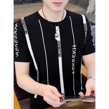 冰絲短袖t恤男士潮牌半袖針織衫上衣夏季男裝高級感燙鉆印花體恤