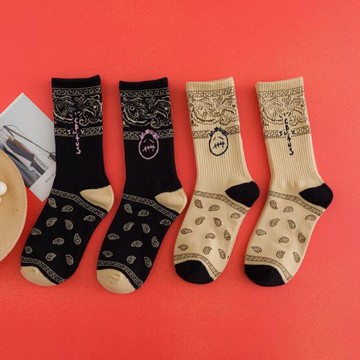 腰果花襪子男士高腰長筒襪潮牌嘻哈倒鉤高幫夏季薄款黑色籃球中筒