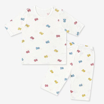 韓國 Mellisse - 韓製莫代爾親膚7分袖家居服-繽紛蝴蝶結-白