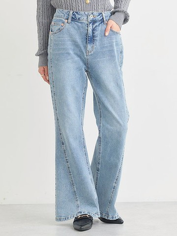 刷色顯瘦拼接感喇叭牛仔褲(01001261600) - earth music&ecology