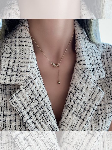 閃鉆圈圈項鏈輕奢小眾簡約金屬球長款吊墜鎖骨鏈韓國氣質少女頸鏈