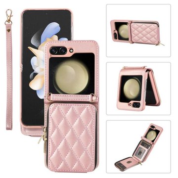 適用三星Z Flip Fold 7 6 3 4 5 折疊全包拉鏈手機皮套保護殼翻蓋插卡支架斜挎手提長短掛繩