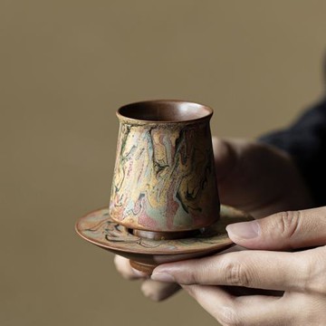 覓己敦煌油畫茶杯杯墊中式復古主人杯個人專用陶瓷品茗杯單杯茶盞