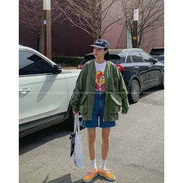 MANIFEST 正韓無領薄風外韓國女裝 休閒寬鬆 大口袋風衣外套 防風外套 機車族首選  新品現貨