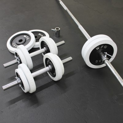 バーベルダンベルセット 50kg 白ラバー / バーベルスクワット ダンベル 筋トレ トレーニング器具 ベンチプレス | LINEブランドカタログ