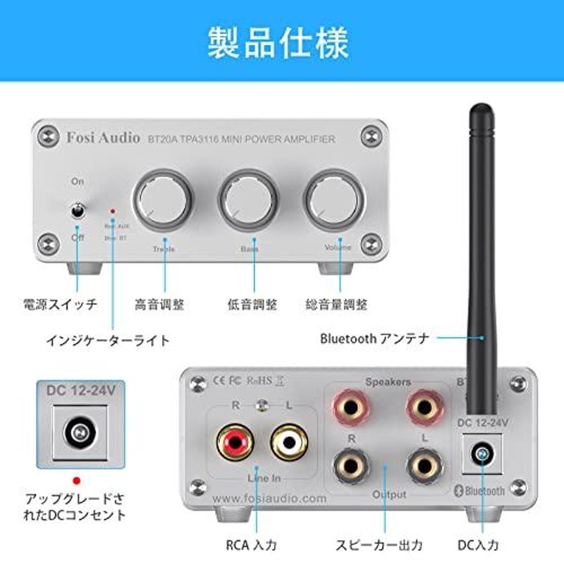 Fosi Audio BT20A-S 200W Bluetooth 5.0アンプ ステレオオーディオ ...