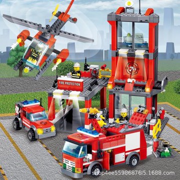 開智8051消防系列消防總局消防車小顆粒兒童拼裝益智積木玩具禮物