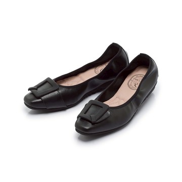 我的旅行日記  典雅方釦羊皮平底娃娃鞋  經典黑 (502998)