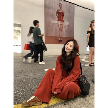 加絨短款高腰寬松直筒褲連帽衛衣