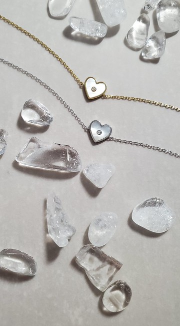 愛心形白母貝14K鍍金925純銀手鏈