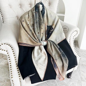 天鵝湖少女高檔雙面異色真絲羊毛大方巾圍巾女士秋冬季大披肩送禮