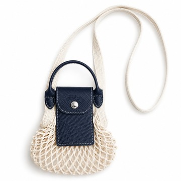LONGCHAMP LE PLIAGE FILET系列網狀棉質手提/斜背翻蓋兩用包(迷你/海軍藍)