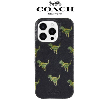 COACH iPhone 16系列 精品 真皮 手機殼 黑色小恐龍 - iphone 16 pro