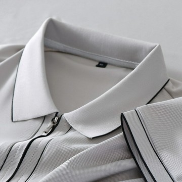 【新款熱賣】夏季中青年男士羅紋領半拉鏈翻領短袖衣休閑健康親膚POLO衫