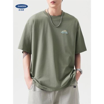 杜克恩 涼感240G重磅純棉短袖t恤男夏季2025美式高街印花圓領體恤