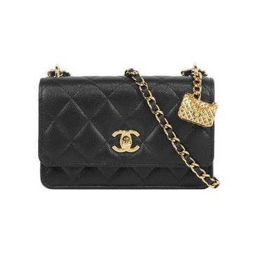 展示商品_CHANEL 金色CC Logo 及口蓋包吊墜迷你風琴包(黑色)