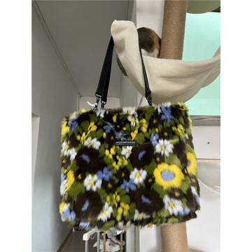 FKXGSS原創設計毛絨包包y2k托特包大容量單肩手提包絨毛大包秋冬