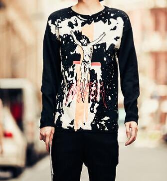 FINDSENSE Z1 韓國 時尚 潮 男 特色人物圖案 毛衣 針織襯衫 長袖 衛衣 上衣 外套