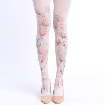 藍色蝴蝶印花褲襪，大尺碼服飾