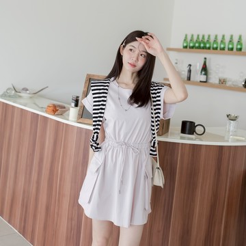 率性出場送披肩~圓領腰抽繩工裝口袋短洋裝 XN8063252【現+預】