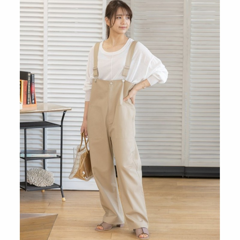 サロペット　パンツ　オーバーオール　レディース　春物　ベージュ