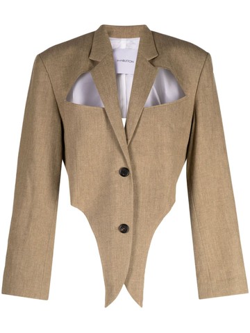 pushBUTTON - cut-out single-breasted blazer - women - Linen/Flax/Nylon/Wool/Cupro/Polyester - XS - Brown