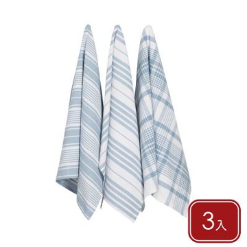 《NOW》Jumbo純棉擦拭布3入-水藍格紋91x61cm-- 廚房抹布 清潔布 擦拭布 茶巾