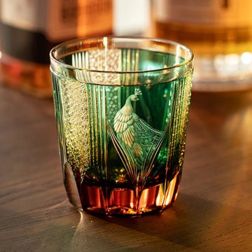 【限量】日本江戶切子孔雀水晶玻璃威士忌酒杯根本硝子手工雕花杯