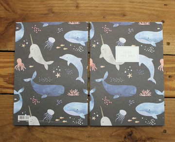 辛蒂啾 加厚方格筆記 25K-鯨魚