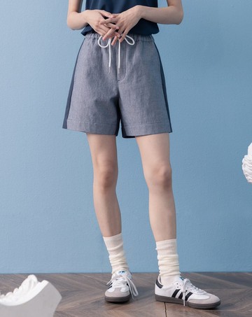 shadow顯瘦抽繩鬆緊仿牛仔短褲(兩色)
