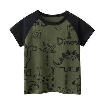 27KIDS - 純棉短袖上衣-恐龍塗鴉-軍綠/黑
