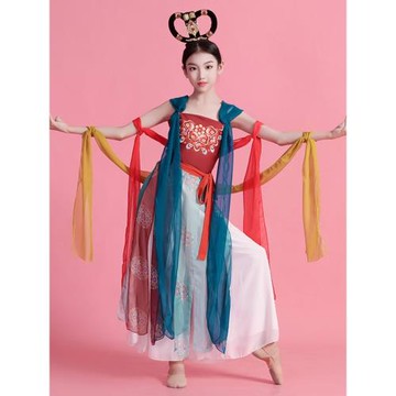 兒童飛天異域風情舞蹈演出服裝女童古典舞反彈敦煌琵琶樂鼓表演服