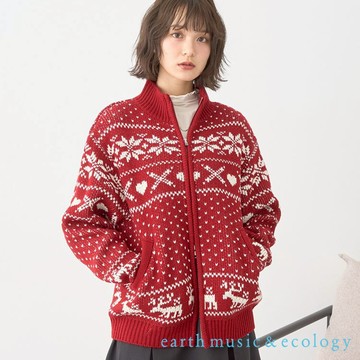earth music&ecology 北歐圖騰雙拉鍊開襟針織外套(01000938000)