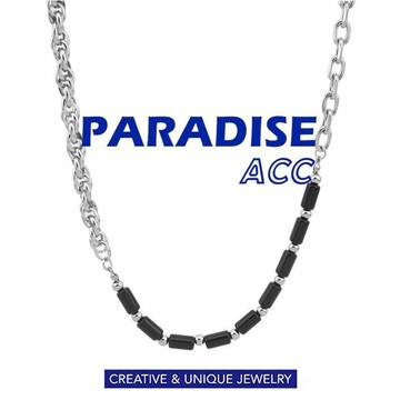 PARADISE 中式 黑色 竹節 項鍊 天然石 拼接 項鍊 鈦鋼 醫療鋼 不過敏 不生鏽 不掉色