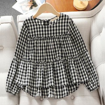 女童春秋襯衫2025新款洋氣兒童長袖娃娃衫上衣中大童格子襯衣秋裝