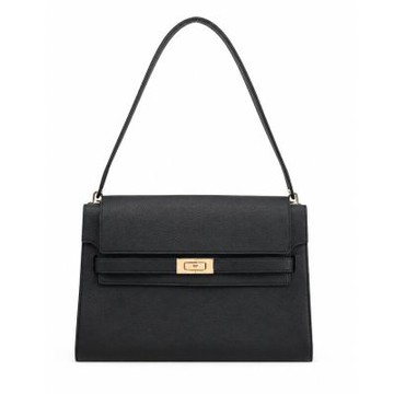 TORY BURCH LEE RADZIWILL 荔枝紋皮革翻蓋單肩包(大/黑)