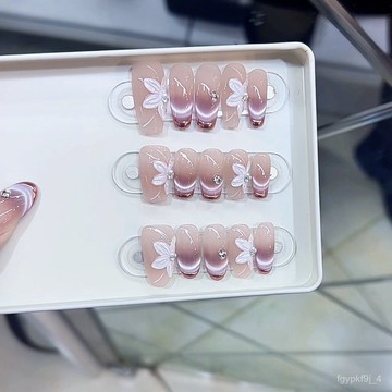 🥰可可新品🥰奈姿 手工穿戴甲紫羅蘭手繪立體花瓣法式貓眼高端批髮美甲貼片手工穿戴甲顯白美甲片新年穿戴甲日常穿戴甲 5P4B