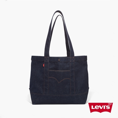 Levis Red工裝手稿風 男女同款 牛仔托特包 / 經典後口袋設計 / 皮繩鈕扣開口