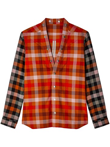Rick Owens - check-print panelled shirt - men - Cotton - 52 - Orange