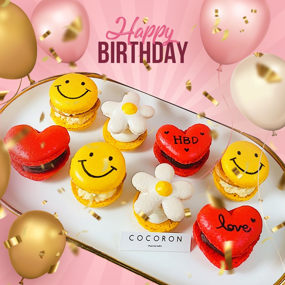 《🚚快速出貨》[COCORON 마카롱 전문점] 生日快樂 特別客製 韓國馬卡龍 造型胖卡龍超能量8入禮盒 Happy Birthday