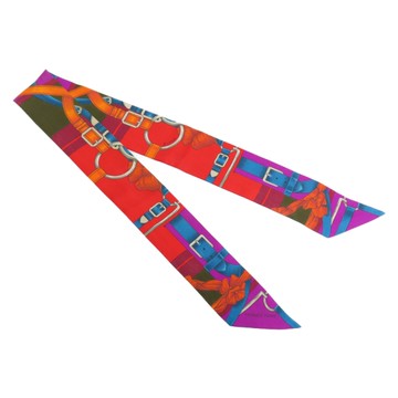 HERMES 愛馬仕 紅色 絲綢 絲巾 Grand Manege Fleuri Twilly 【二手名牌BRAND OFF】