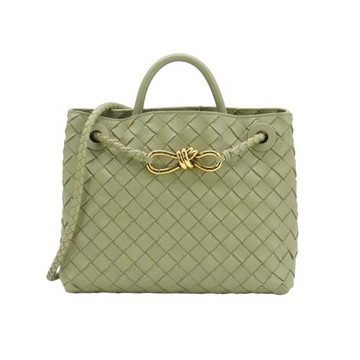 Bottega Veneta 展示品 Andiamo 羊皮編織金紐結手提斜背二用包-小(766014-鼠尾草綠)
