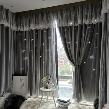 飄窗窗簾星星客廳臥室少女北歐簡約公主風網紅ins全遮光簾頭加厚