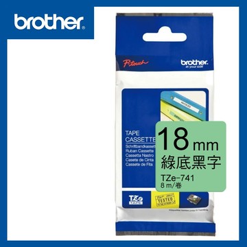 Brother  TZe-741 護貝標籤帶 18mm 綠底黑字