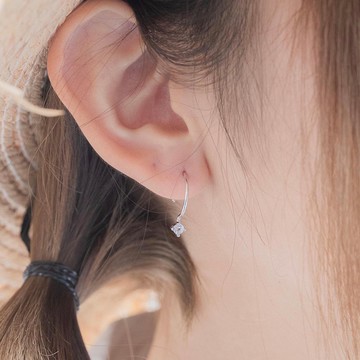 白水晶925純銀問號耳鉤設計耳環